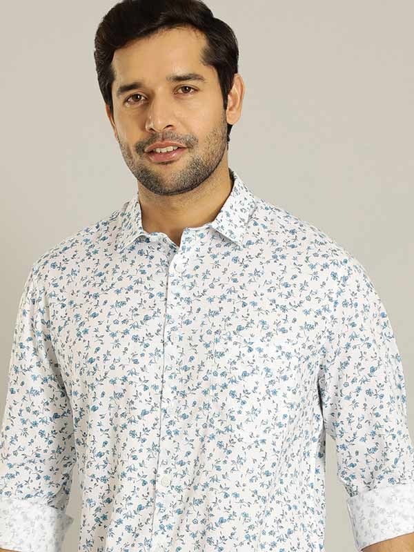 Indian Terrain Men's Slim Fit Full Sleeve All Over Print White Shirt